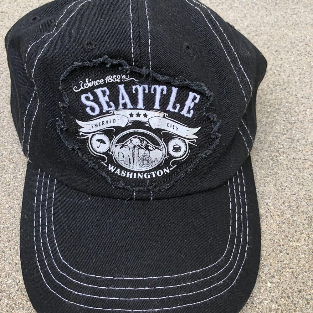 Vintage SNCO Seattle Emerald City Hat Men's Black Adjustable Cap 100% Cotton - Picture 3 of 5